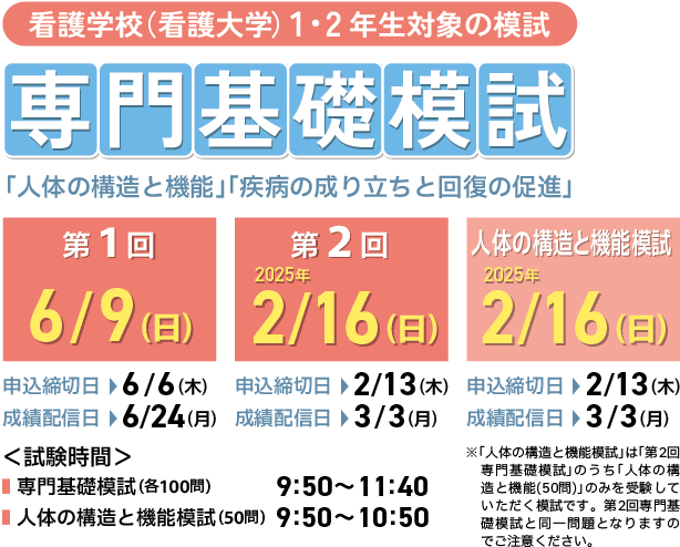 看護学校(大学)1・2年生対象の模試　専門基礎模試