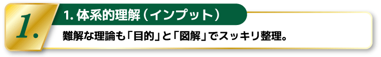 1.体系的理解(インプット)―難解な理論も「目的」と「図解」でスッキリ整理。